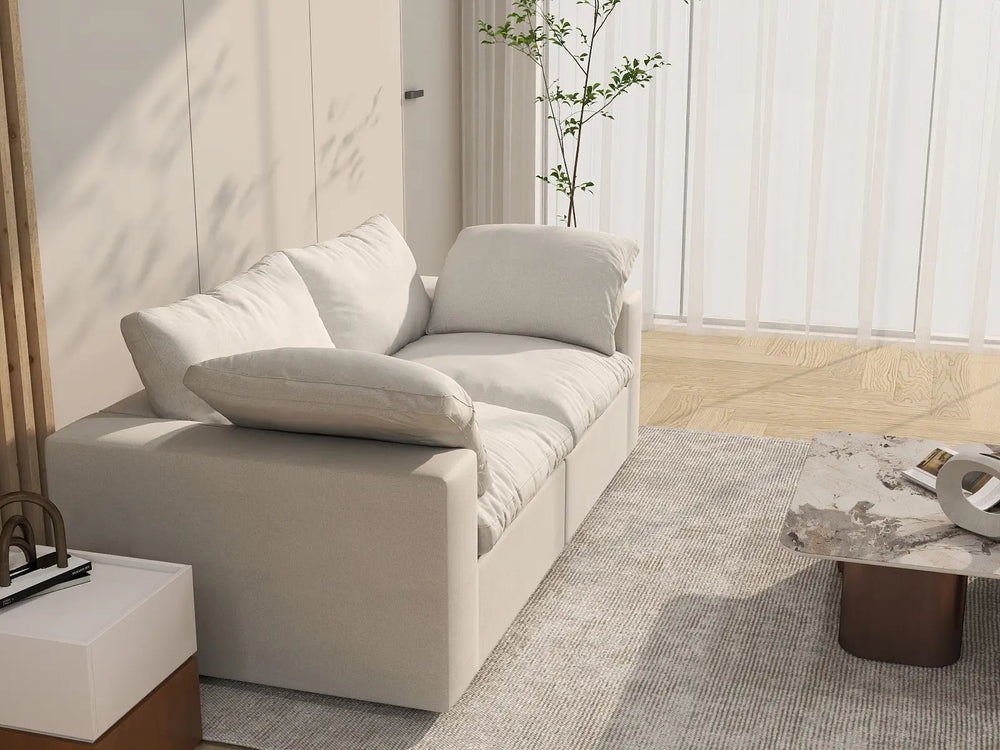 WJS Home 2 PieceCottonandLinenWhiteLoveseats80StorageOttoman2 Seater_7