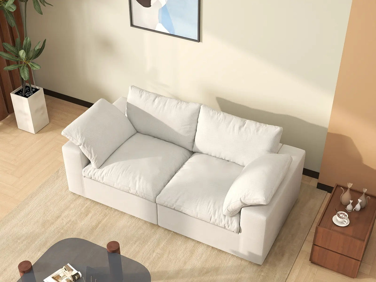 WJS Home 2 PieceCottonandLinenWhiteLoveseats80StorageOttoman2 Seater_8