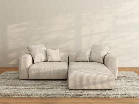 WJS Home 3 Piece Beige Corduroy Chaise Sectionals 2 Seater_2