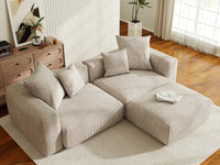 WJS Home 3 Piece Beige Corduroy Chaise Sectionals 2 Seater_8