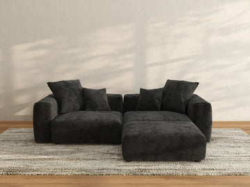 Sofá seccional Matrix de 2 plazas con chaise longue lavable, color negro | 3 piezas (incluye 1 otomana), tejido de pana, diseño modular