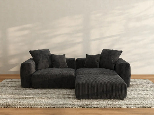 WJS Home 3 Piece Black Corduroy Chaise Sectionals 2 Seater_3