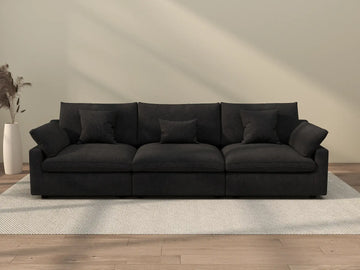 Deluxe Cloud 3-Seater Black Washable Couch Sectional | 3-Piece, Chenille and Linen Fabric, Modular Design