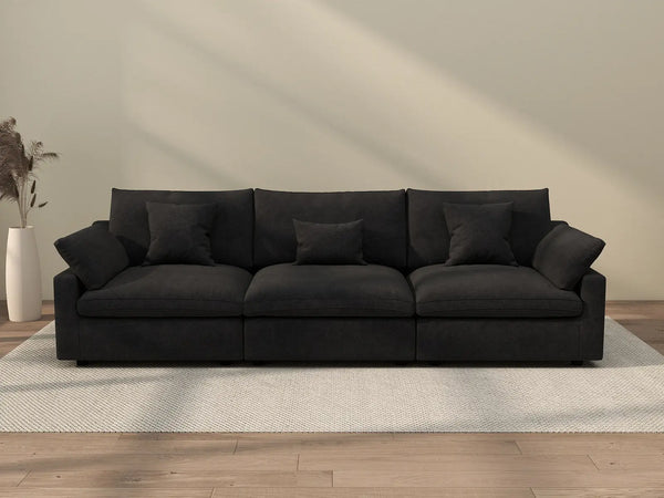 Sofá seccional Deluxe Cloud de 3 plazas, color negro, lavable | 3 piezas, tela de chenilla y lino, diseño modular