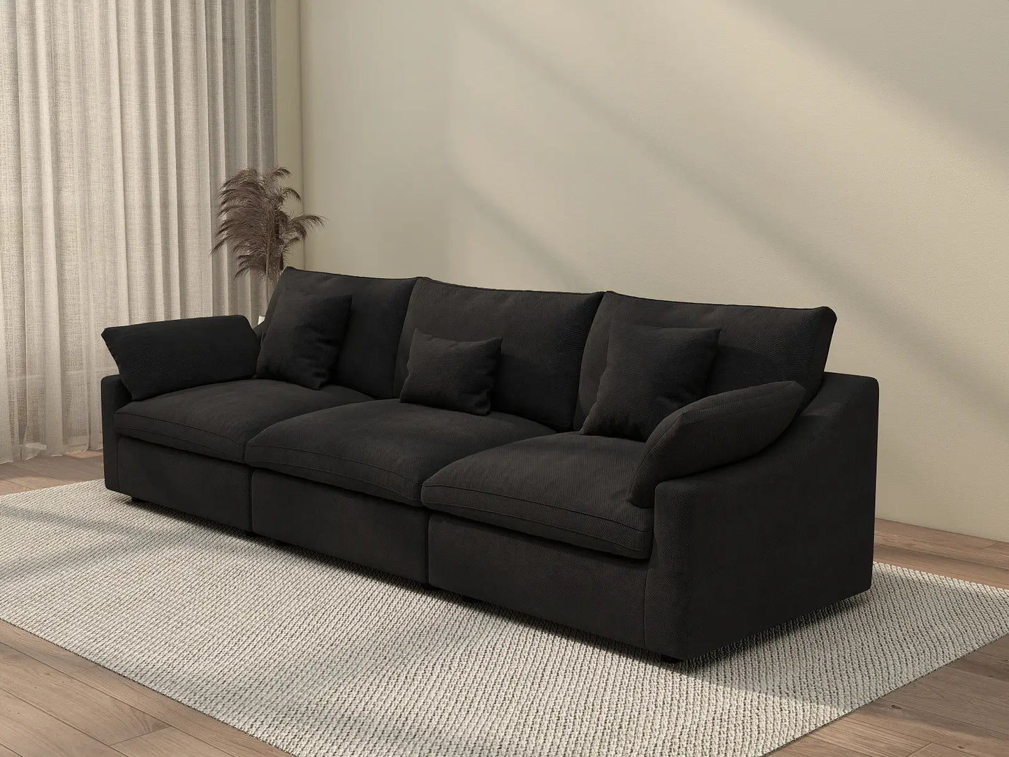 WJS Home 3 Piece Black Linen Couch Sectionals 3 Seater_3