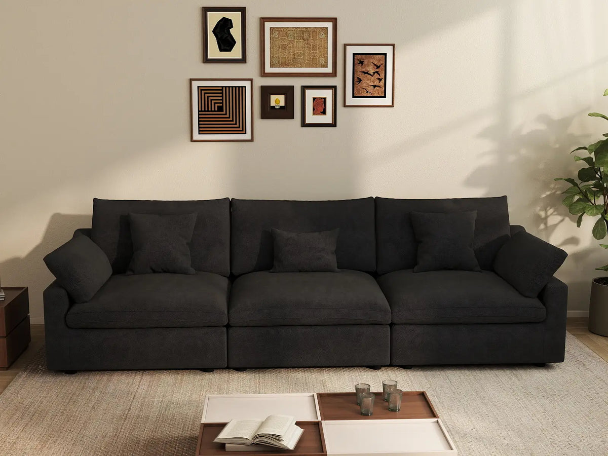 WJS Home 3 Piece Black Linen Couch Sectionals 3 Seater_6