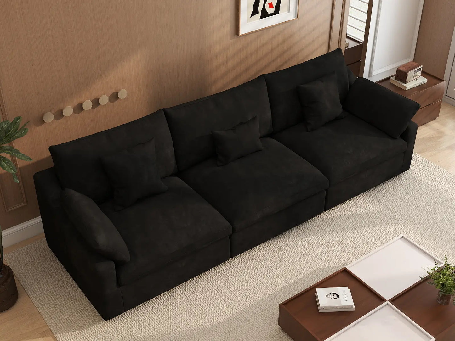 WJS Home 3 Piece Black Linen Couch Sectionals 3 Seater_8
