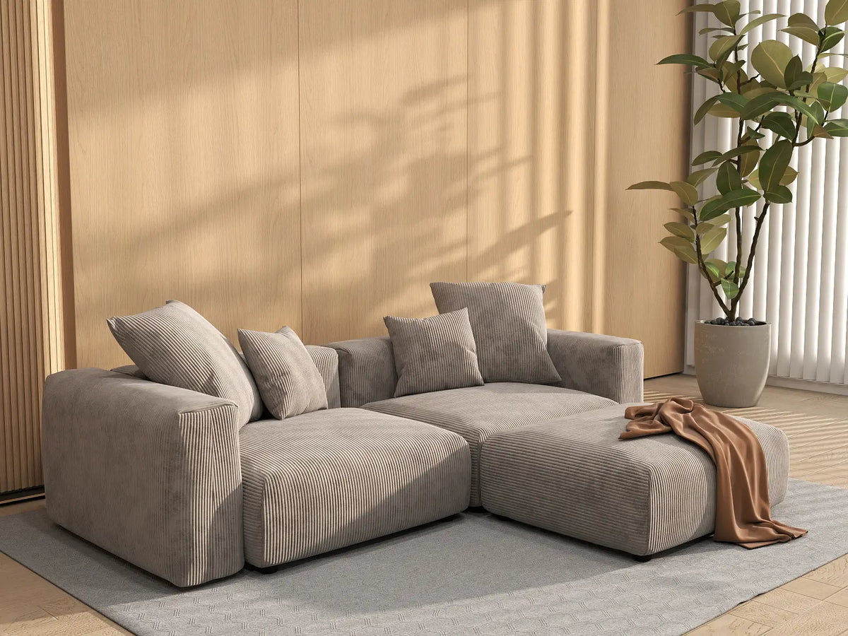 WJS Home 3 Piece Brown Corduroy Chaise Sectionals 2 Seater_1