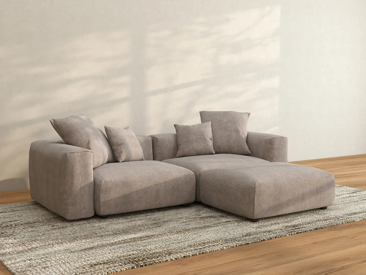 WJS Home 3 Piece Brown Corduroy Chaise Sectionals 2 Seater_2
