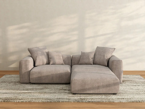 Matrix 2-Seater Brown Washable Chaise Sectional | 3-Piece (includes 1 Ottoman), Corduroy Fabric, Modular Design