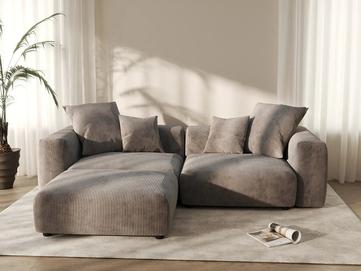 WJS Home 3 Piece Brown Corduroy Chaise Sectionals 2 Seater_6