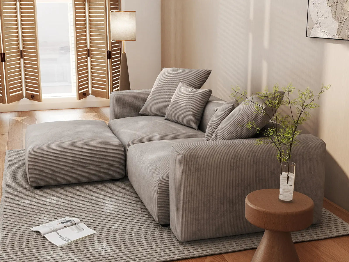 WJS Home 3 Piece Brown Corduroy Chaise Sectionals 2 Seater_7