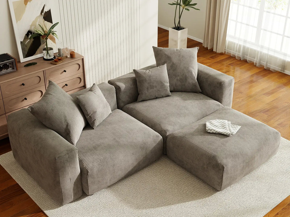 WJS Home 3 Piece Brown Corduroy Chaise Sectionals 2 Seater_8