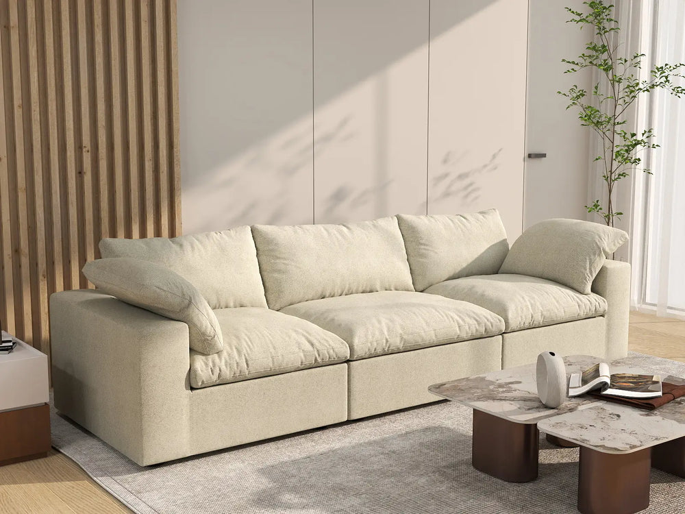 WJS Home 3 Piece Cotton and Linen Khaki Couch Sectionals 120 Cloud Like Comfort 3 Seater_1