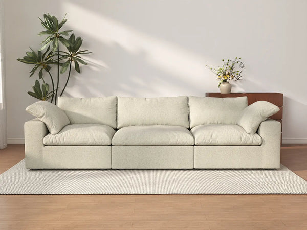 Deluxe Premium Cloud Sectional Sofas | 3-Piece Cotton and Linen Khaki Couch Sectionals 120" Cloud-Like Comfort 3-Seater