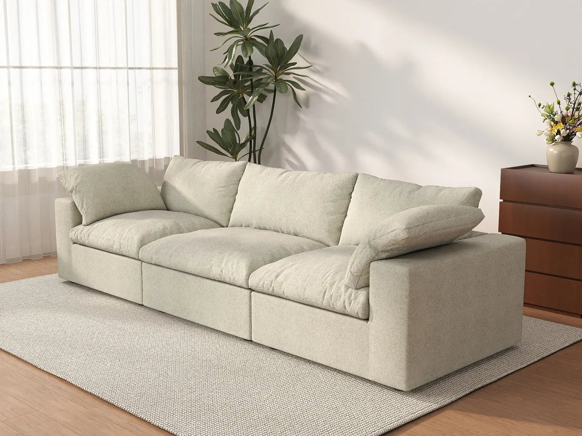 WJS Home 3 Piece Cotton and Linen Khaki Couch Sectionals 120 Cloud Like Comfort 3 Seater_3