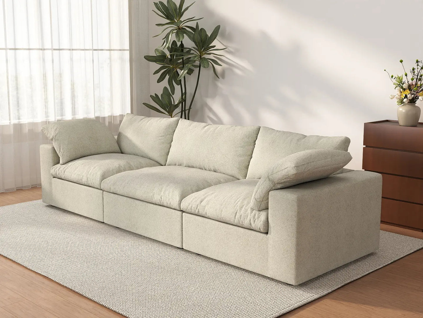 WJS Home 3 Piece Cotton and Linen Khaki Couch Sectionals 120 Cloud Like Comfort 3 Seater_3