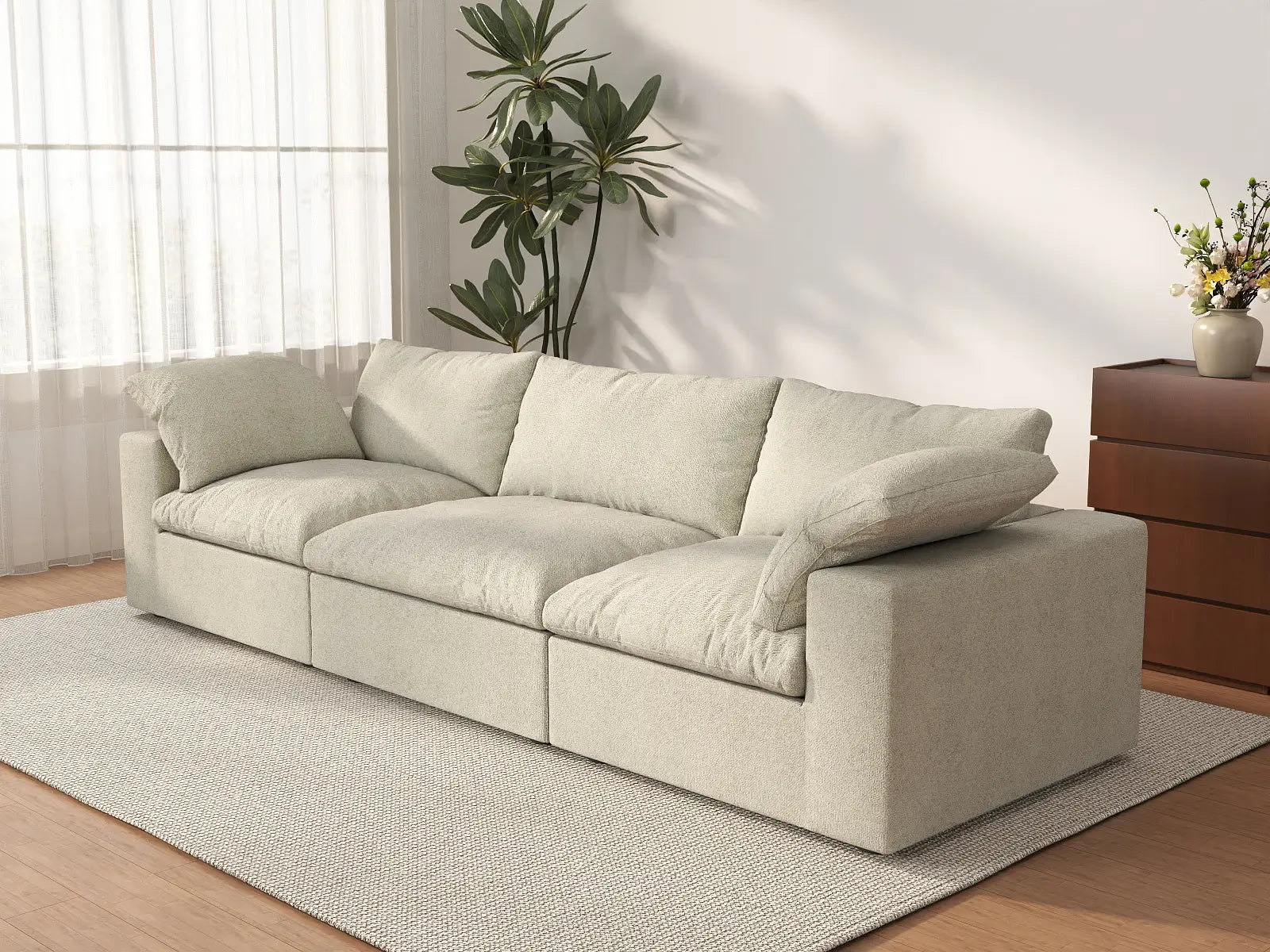 WJS Home 3 Piece Cotton and Linen Khaki Couch Sectionals 120 Cloud Like Comfort 3 Seater_3