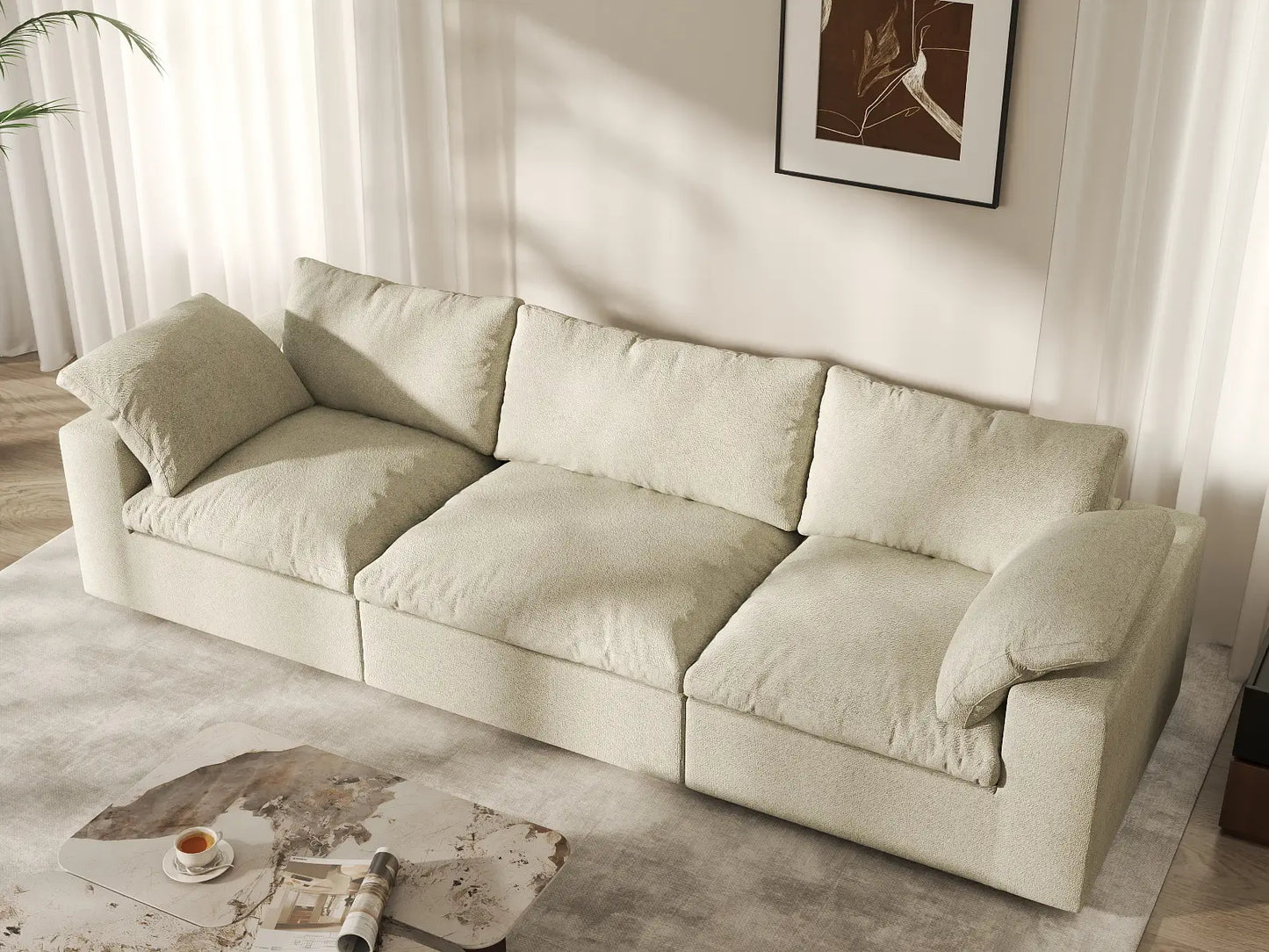 WJS Home 3 Piece Cotton and Linen Khaki Couch Sectionals 120 Cloud Like Comfort 3 Seater_8