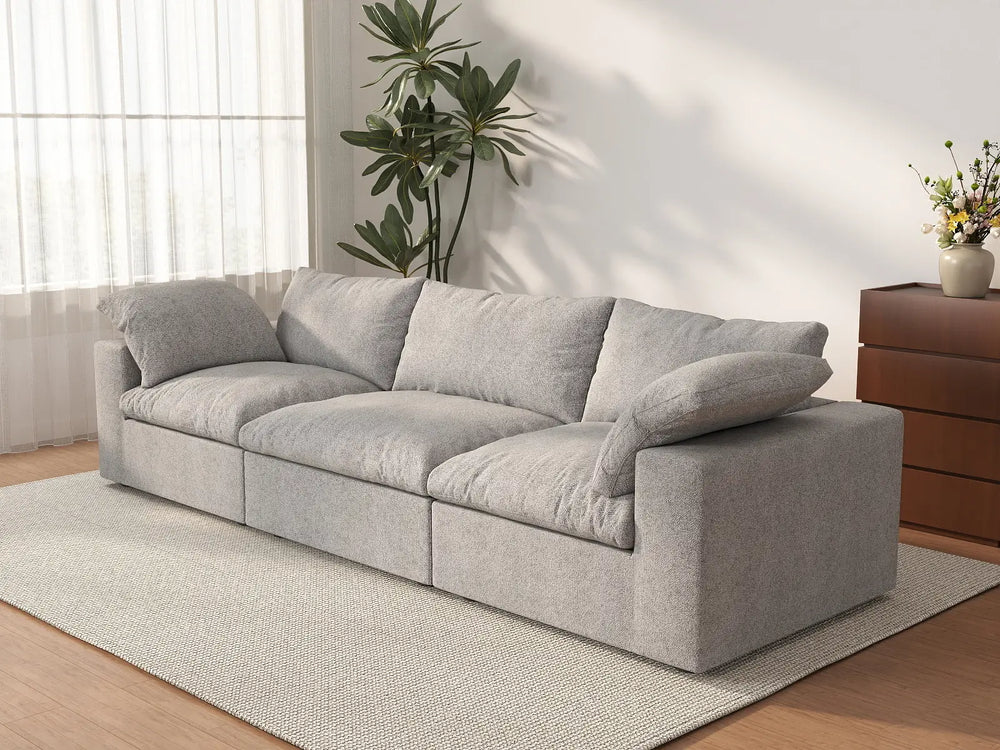 WJS Home 3 Piece Cotton and Linen Light Grey Couch Sectionals 120 Flexible Armrest Pillows 3 Seater_3