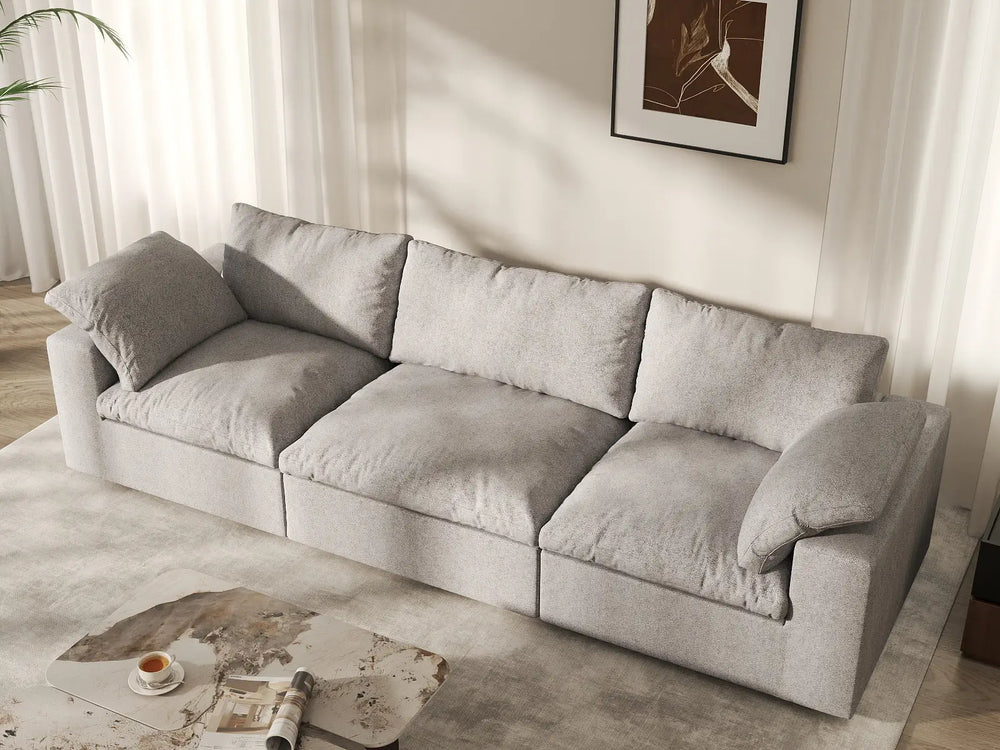 WJS Home 3 Piece Cotton and Linen Light Grey Couch Sectionals 120 Flexible Armrest Pillows 3 Seater_8