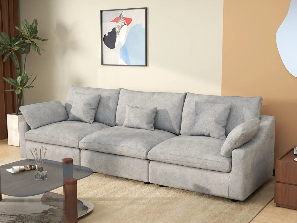 WJS Home 3 Piece Light Grey Linen Couch Sectionals 3 Seater_1