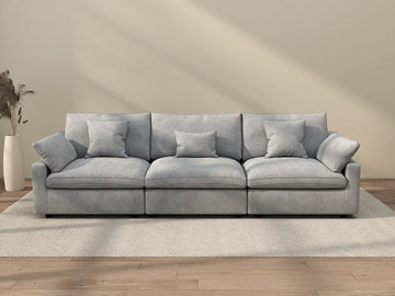 Sofá seccional lavable Deluxe Cloud de 3 plazas en gris claro | 3 piezas, tela de chenilla y lino, diseño modular