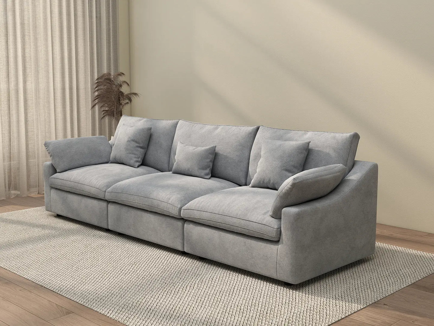 WJS Home 3 Piece Light Grey Linen Couch Sectionals 3 Seater_3