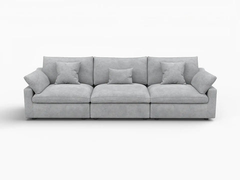 Deluxe Slope Cloud Sectional Sofa Covers | Light Grey Chenille and Linen Sofa Cover for 3-Seater