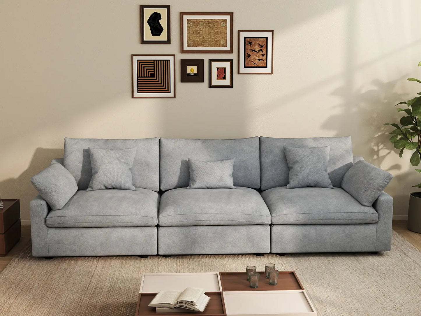 WJS Home 3 Piece Light Grey Linen Couch Sectionals 3 Seater_6