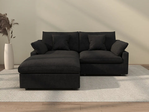 Sofá seccional de lujo Cloud de 2 plazas, color negro, lavable, con chaise longue | 3 piezas (incluye 1 otomana), tejido de chenilla y lino, diseño modular.
