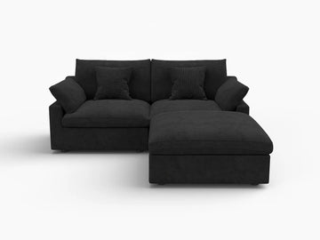 Fundas de sofá seccional Deluxe Slope Cloud | Funda de sofá de chenilla y lino negro para 2 plazas con 1 otomana