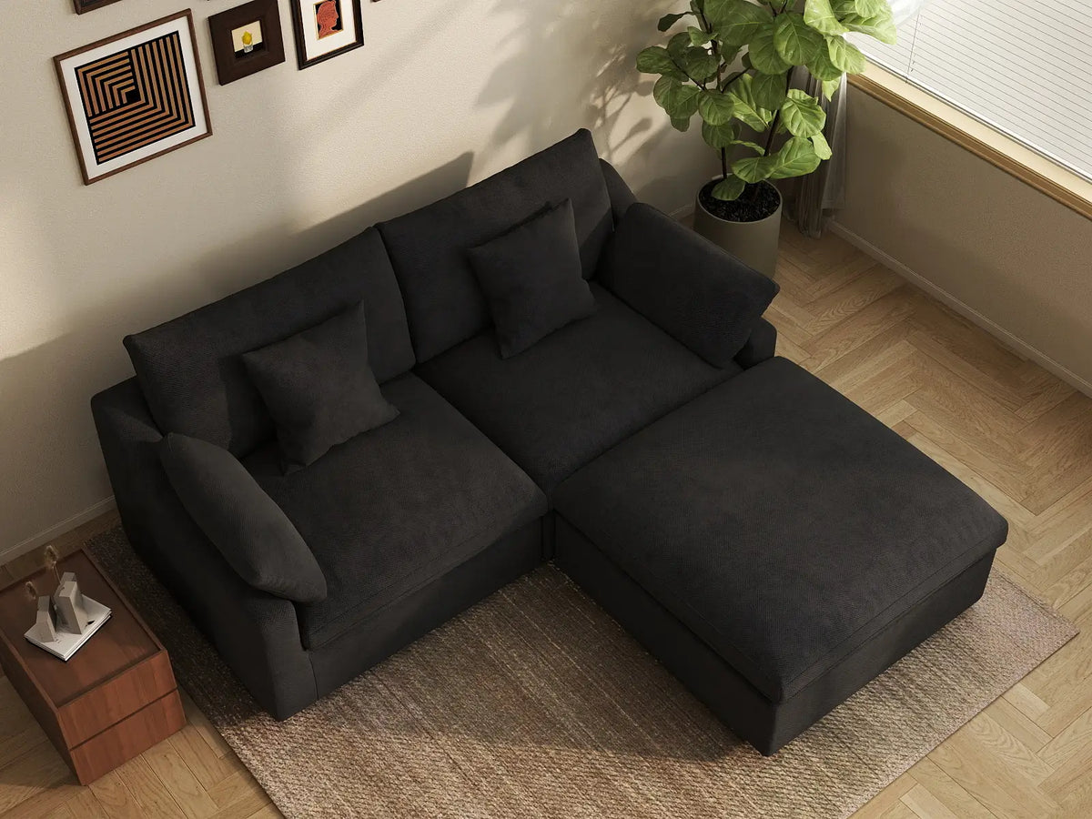 WJS Home 3 Piece Linen Black Chaise Sectionals 80 Modular Design 3 Seater_8