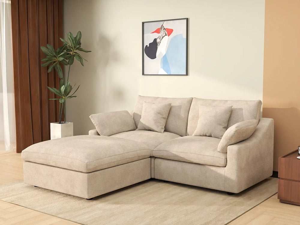 WJS Home 3 Piece Linen Khaki Chaise Sectionals 2 Seater With 1 Ottoman_1