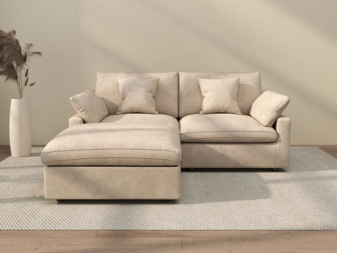 Sofá seccional de lujo Cloud de 2 plazas con chaise longue lavable color caqui | 3 piezas (incluye 1 otomana), tela de chenilla y lino, diseño modular