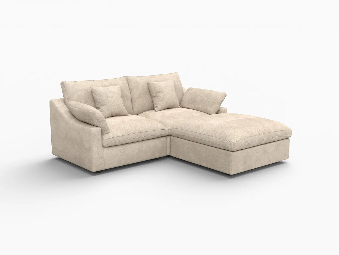 WJS Home 3 Piece Linen Khaki Chaise Sectionals 2 Seater With 1 Ottoman_5