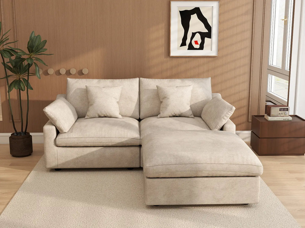 WJS Home 3 Piece Linen Khaki Chaise Sectionals 2 Seater With 1 Ottoman_6