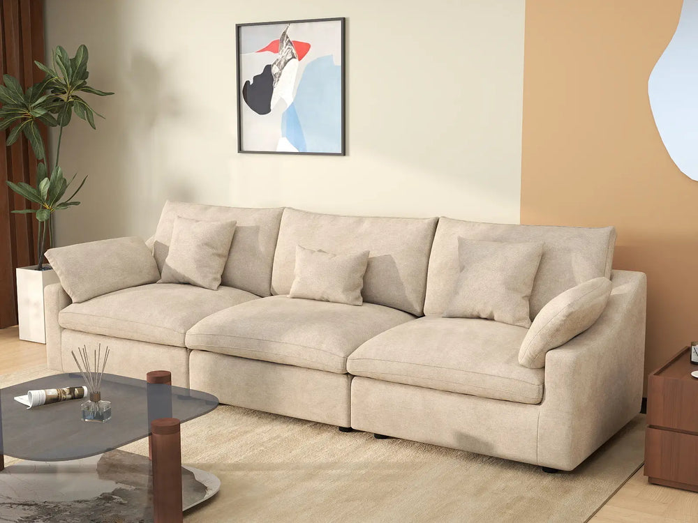 WJS Home 3 Piece Linen Khaki Couch Sectionals 3 Seater_1