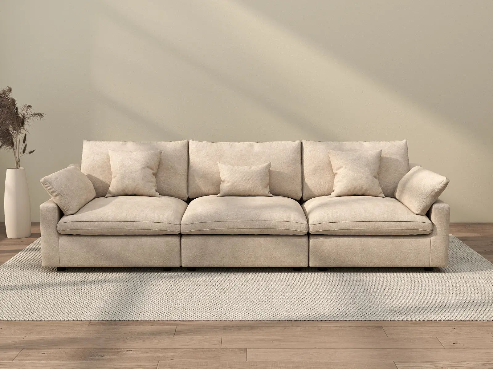 WJS Home 3 Piece Linen Khaki Couch Sectionals 3 Seater_2