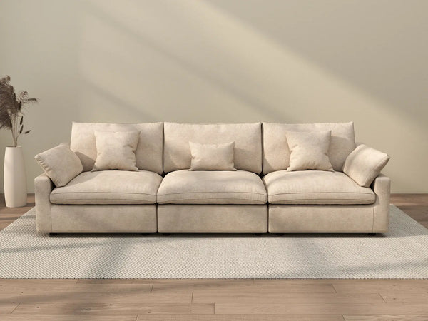 Sofá seccional Deluxe Cloud de 3 plazas, color caqui, lavable | 3 piezas, tela de chenilla y lino, diseño modular