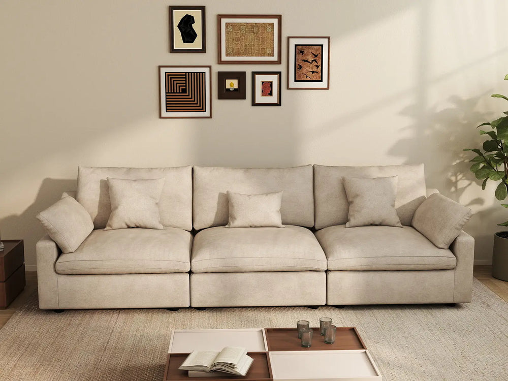 WJS Home 3 Piece Linen Khaki Couch Sectionals 3 Seater_6
