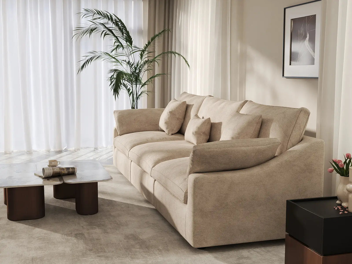 WJS Home 3 Piece Linen Khaki Couch Sectionals 3 Seater_7