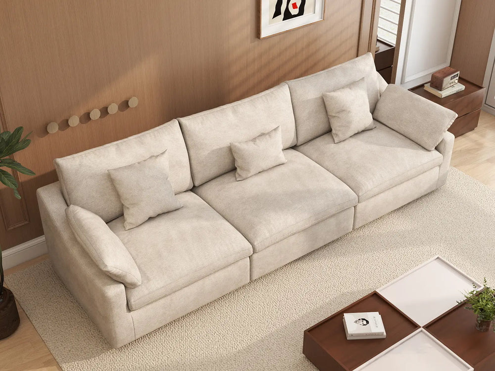 WJS Home 3 Piece Linen Khaki Couch Sectionals 3 Seater_8