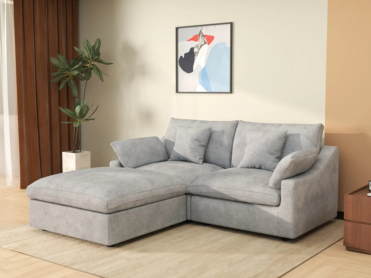 WJS Home 3 Piece Linen Light Grey Chaise Sectionals 80 Modular Design 2 Seater_1