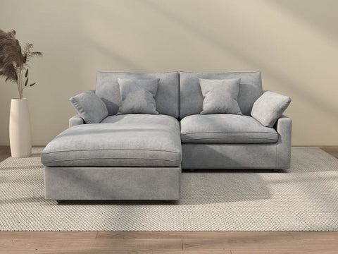 Sofá seccional de lujo Cloud de 2 plazas con chaise longue lavable en gris claro | 3 piezas (incluye 1 otomana), tejido de chenilla y lino, diseño modular
