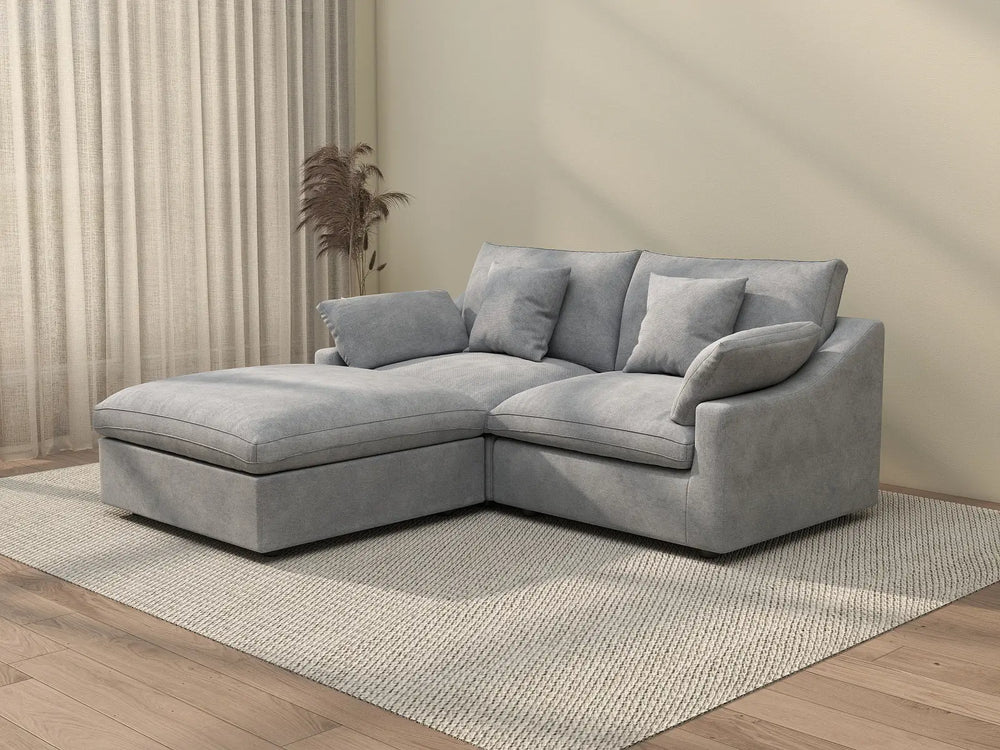 WJS Home 3 Piece Linen Light Grey Chaise Sectionals 80 Modular Design 2 Seater_3