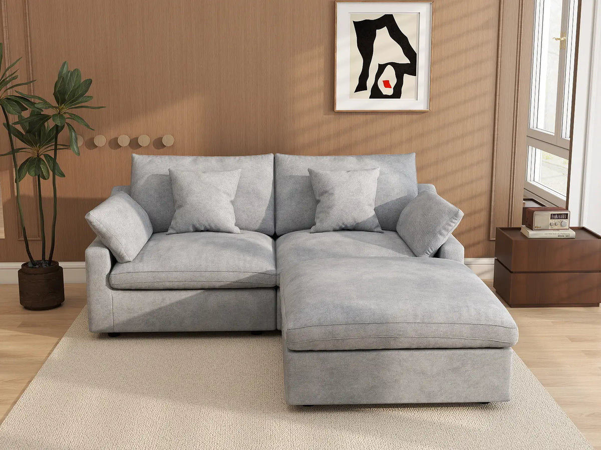 WJS Home 3 Piece Linen Light Grey Chaise Sectionals 80 Modular Design 2 Seater_6