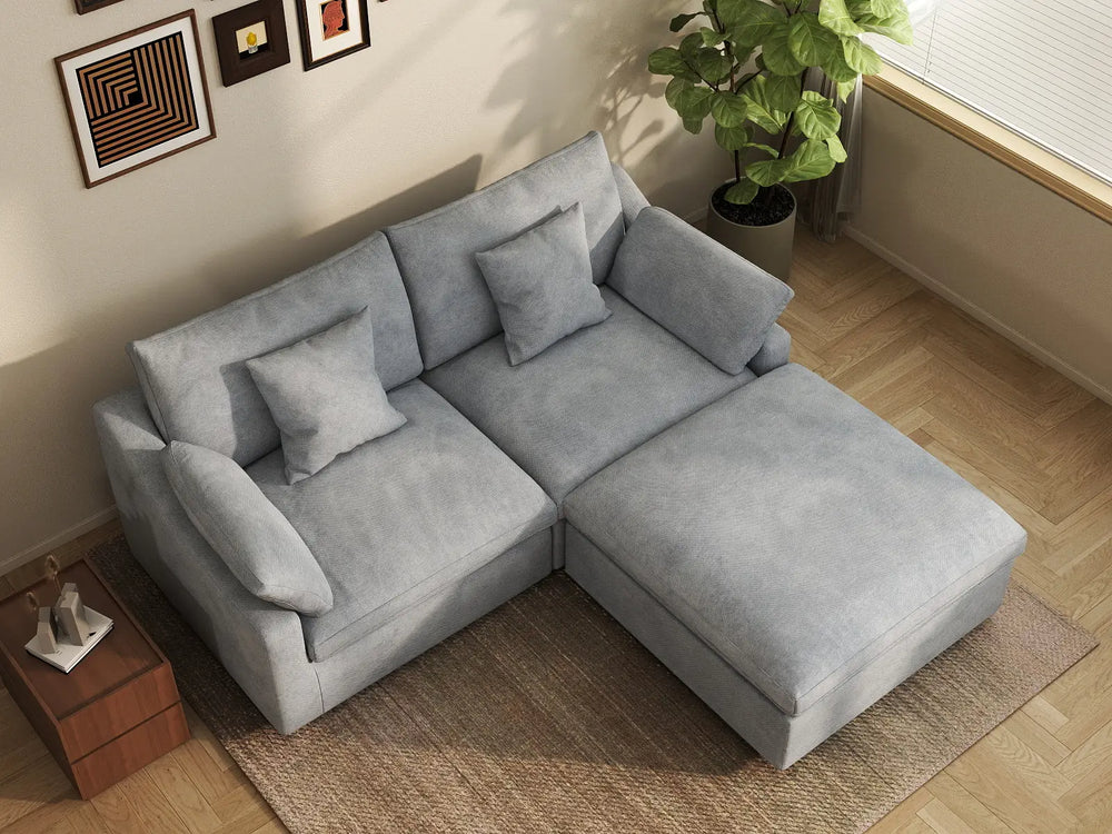 WJS Home 3 Piece Linen Light Grey Chaise Sectionals 80 Modular Design 2 Seater_8