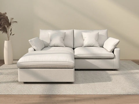 Sofá seccional de lujo Cloud de 2 plazas, blanco, lavable, con chaise longue | 3 piezas (incluye 1 otomana), tejido de chenilla y lino, diseño modular