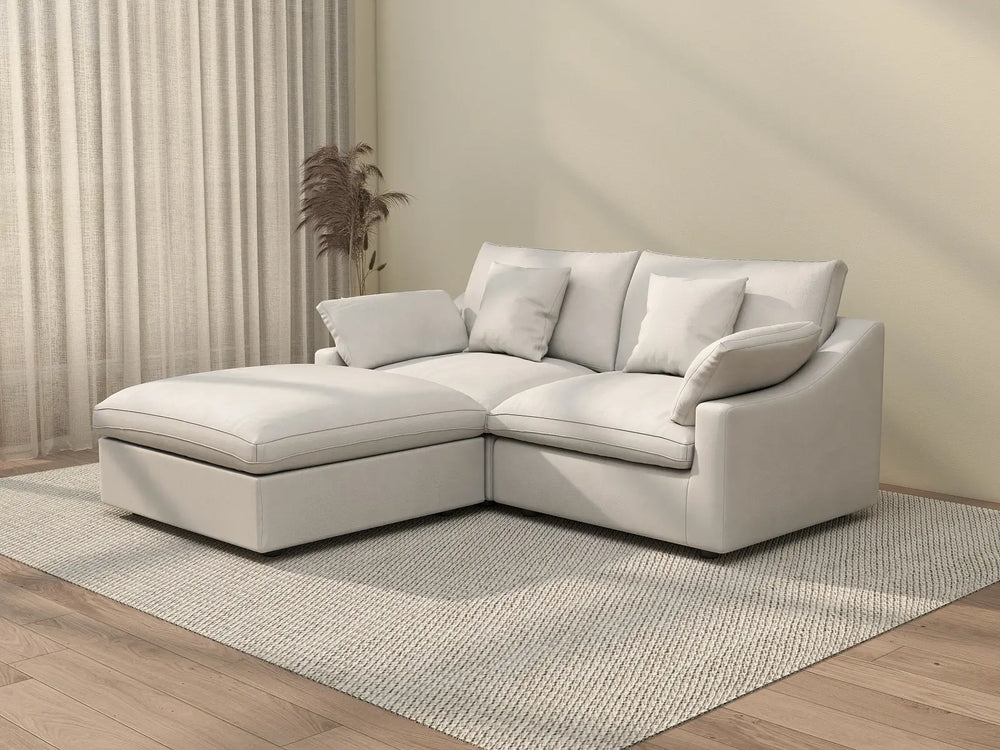 WJS Home 3 Piece Linen White Chaise Sectionals 80 Modular Design 2 Seater_3